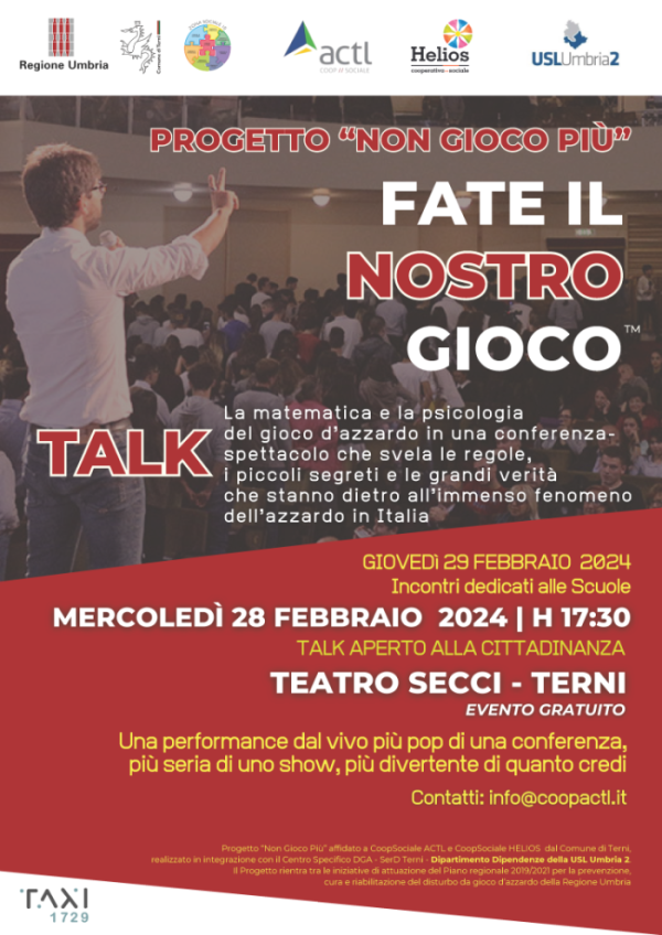 "FATE IL NOSTRO GIOCO" AL TEATRO SECCI CONTRO IL GIOCO D'AZZARDO